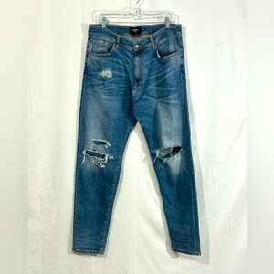 Represent England Mens Jeans 34 Relaxed Underwork Light Indigo Distressed Italy